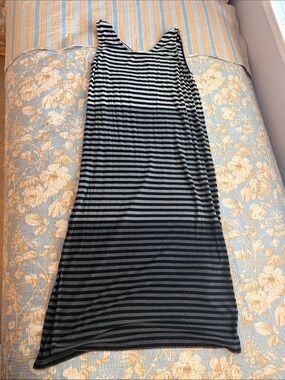 Paraphrase Black and Gray Striped Maxi Dress